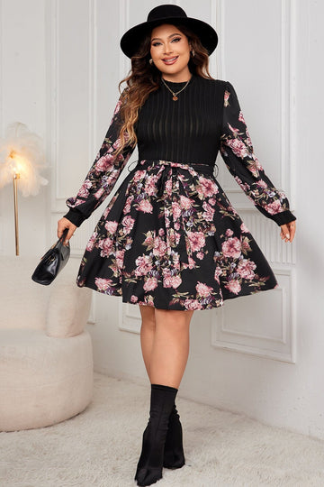 Woochic robe grande taille col en rond imprimée noir 1XL